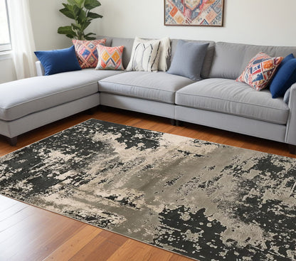 5' X 8' Silver Charcoal Abstract Design Indoor Area Rug