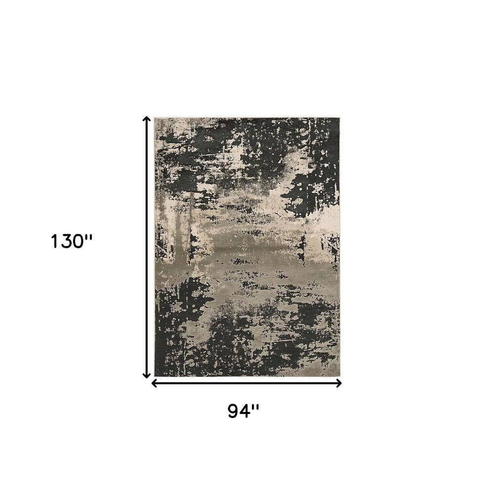 7' X 10' Black And Silver Abstract Area Rug