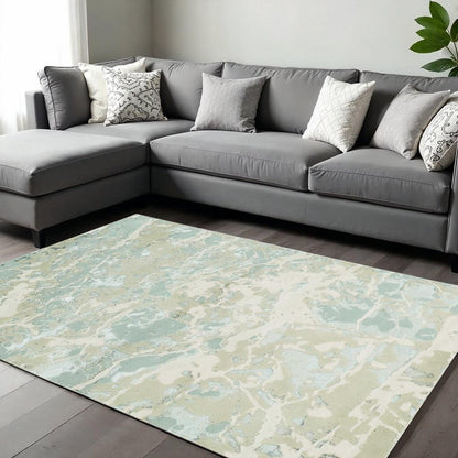 5' X 8' Sand Gray and Green Abstract Area Rug