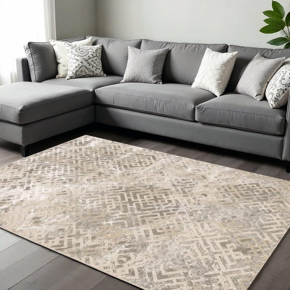 10' X 13' Sand And Light Blue Geometric Area Rug