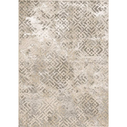 5' X 8' Sand Silver Geometric Maze Pattern Indoor Area Rug