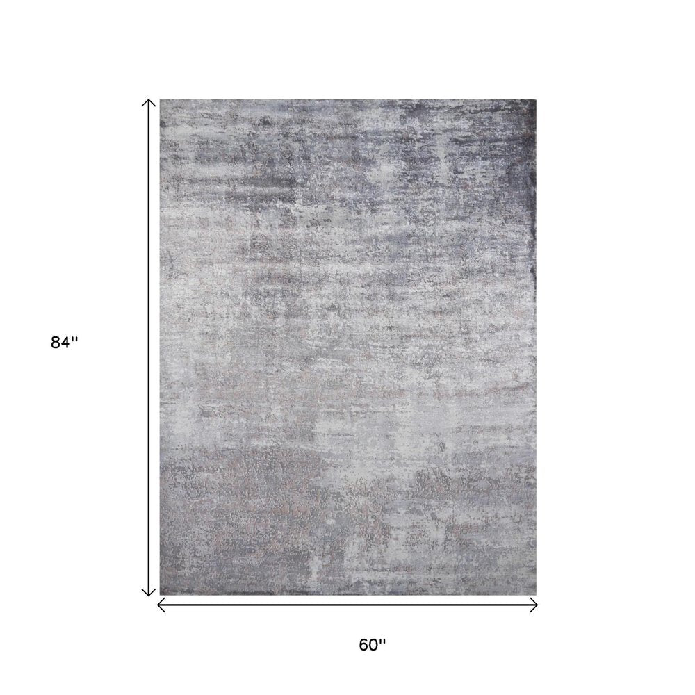 8' X 10' Slate Gray And Dark Gray Abstract Hand Loomed Area Rug