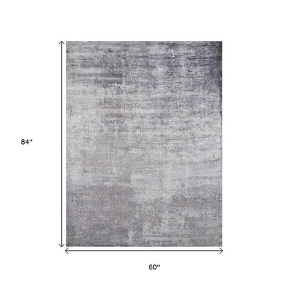 8' X 10' Slate Gray And Dark Gray Abstract Hand Loomed Area Rug