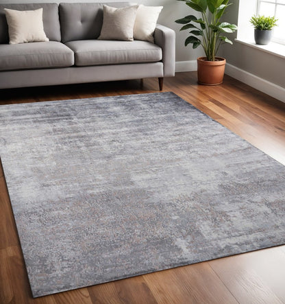 8' X 10' Slate Gray And Dark Gray Abstract Hand Loomed Area Rug