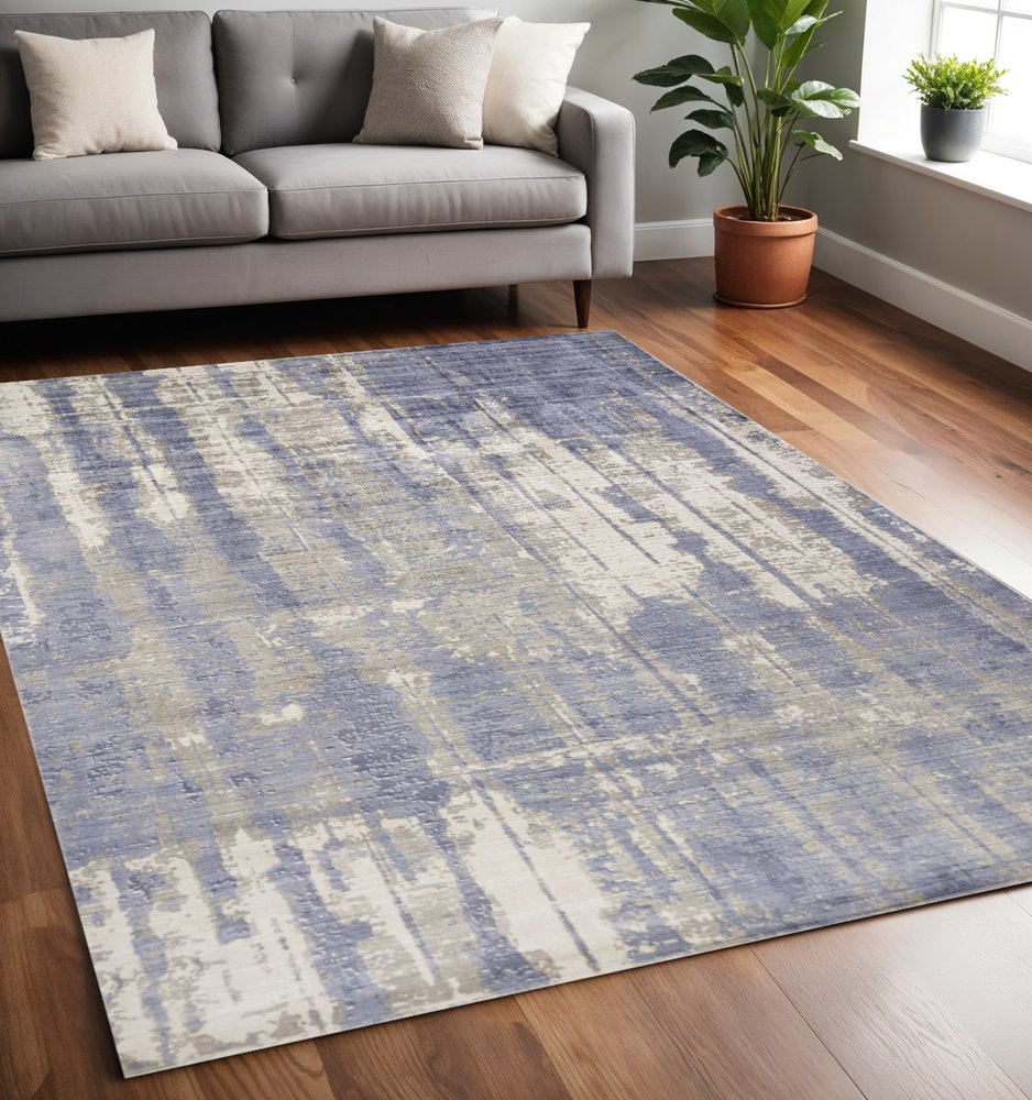 8' X 11' Gray And Ivory Abstract Hand Loomed Area Rug