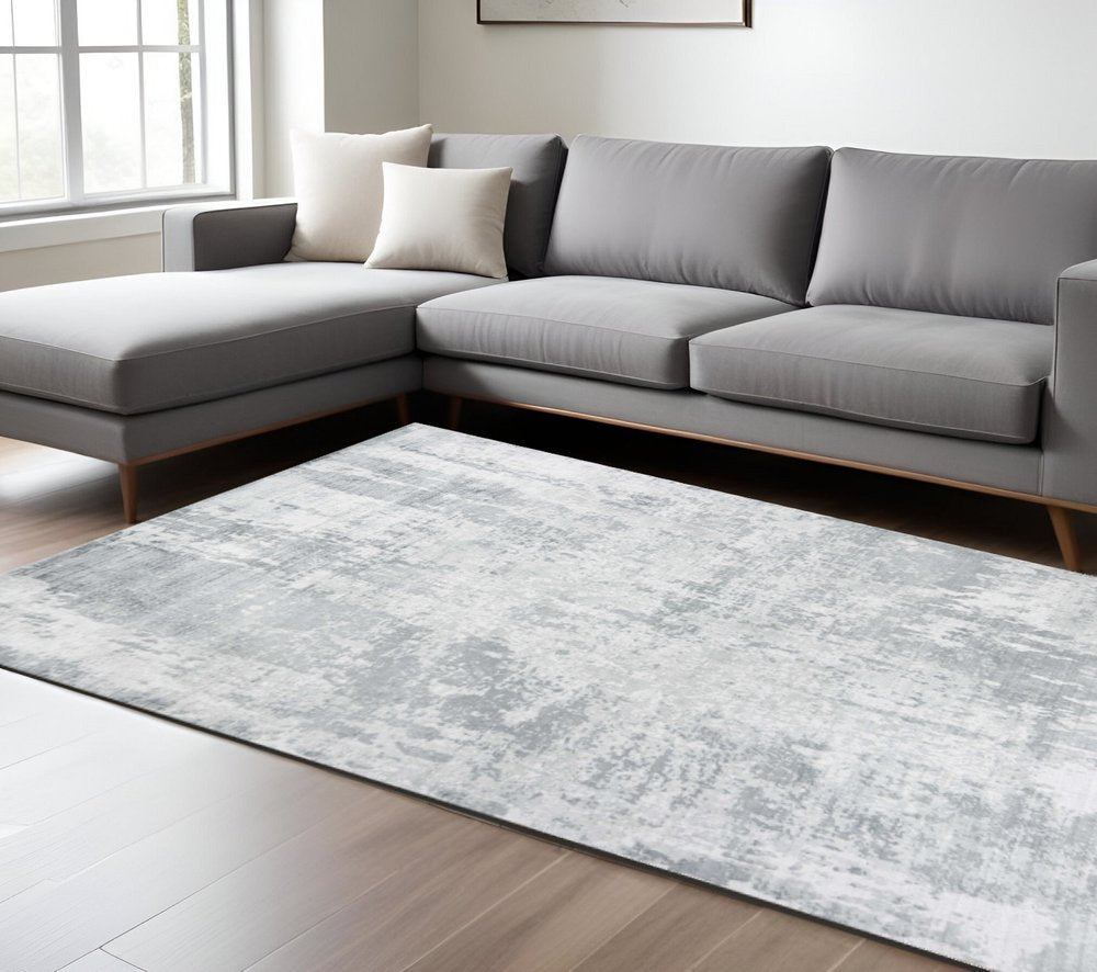 3' X 5' Dark Gray And Light Gray Abstract Hand Loomed Area Rug