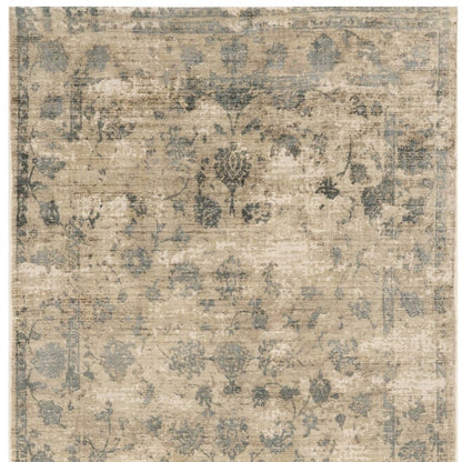 5' X 7' Beige And Blue Floral Medallion Hand Loomed Area Rug