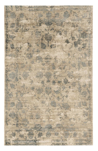 5' X 7' Beige And Blue Floral Medallion Hand Loomed Area Rug
