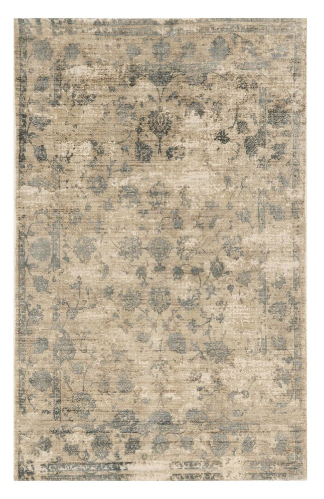 8' X 10' Beige And Blue Floral Medallion Hand Loomed Area Rug