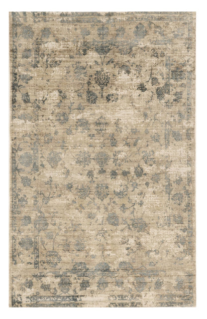 5' X 7' Beige And Blue Floral Medallion Hand Loomed Area Rug