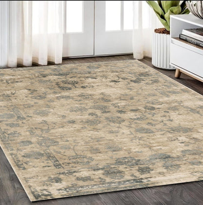 5' X 7' Beige And Blue Floral Medallion Hand Loomed Area Rug