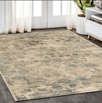 5' X 7' Beige And Blue Floral Medallion Hand Loomed Area Rug