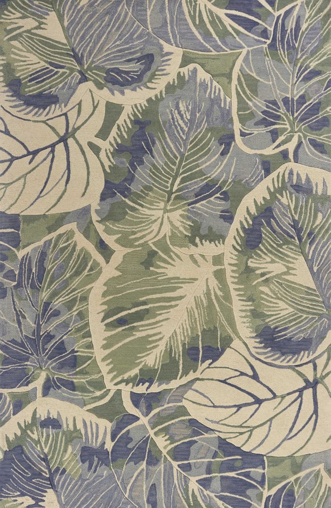 10' Blue Green And Beige Wool Tropical Botanical Hand Tufted Runner Rug