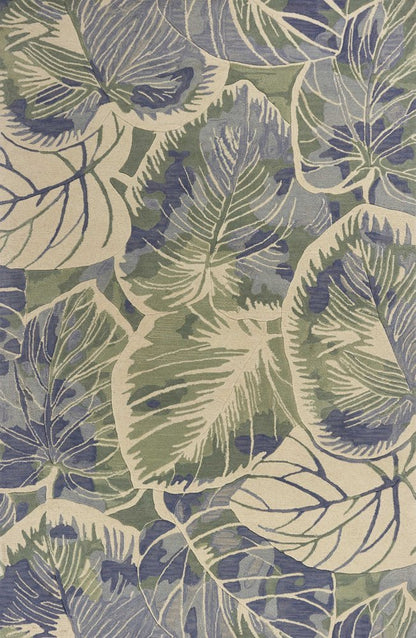 10' Blue Green And Beige Wool Tropical Botanical Hand Tufted Runner Rug