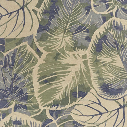 10' Blue Green And Beige Wool Tropical Botanical Hand Tufted Runner Rug