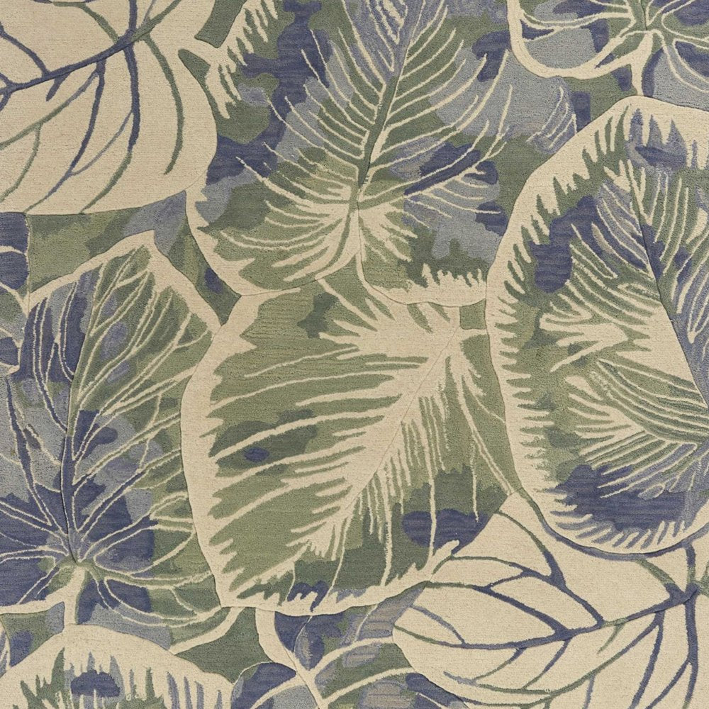 3' X 5' Blue Green And Beige Wool Tropical Botanical Hand Tufted Area Rug