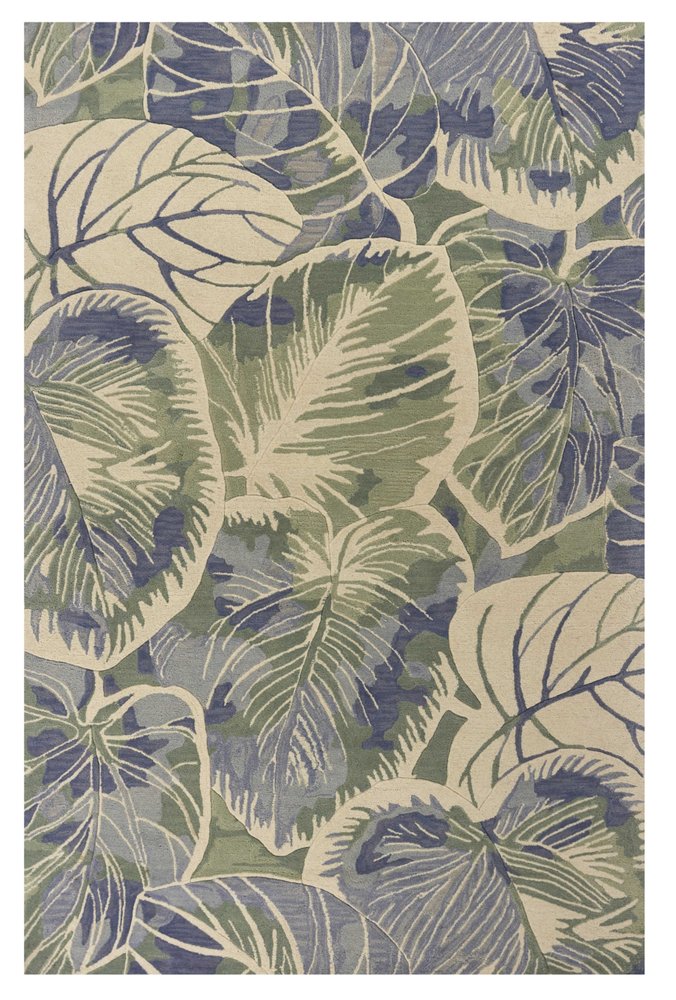 10' Blue Green And Beige Wool Tropical Botanical Hand Tufted Runner Rug