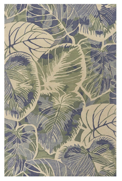 10' Blue Green And Beige Wool Tropical Botanical Hand Tufted Runner Rug