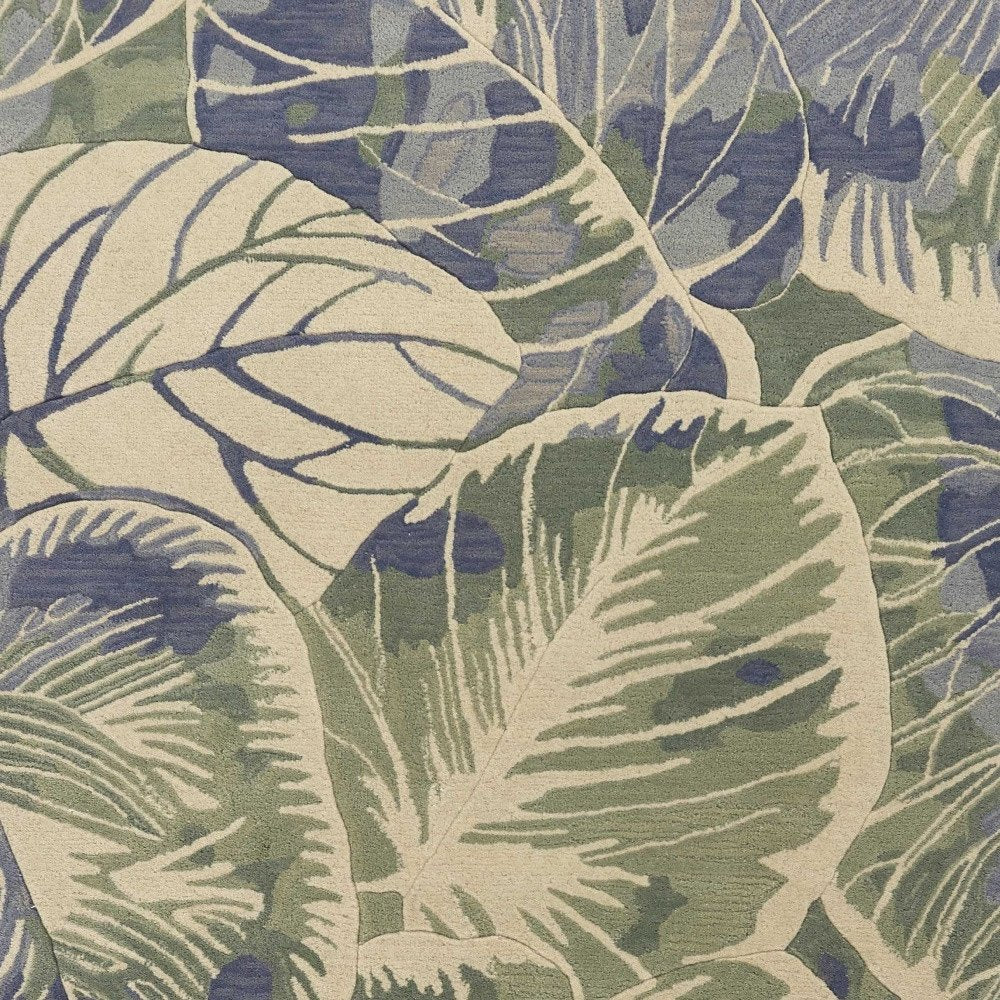 10' Blue Green And Beige Wool Tropical Botanical Hand Tufted Runner Rug
