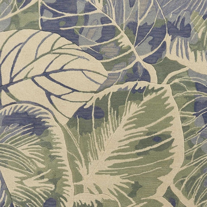3' X 5' Blue Green And Beige Wool Tropical Botanical Hand Tufted Area Rug