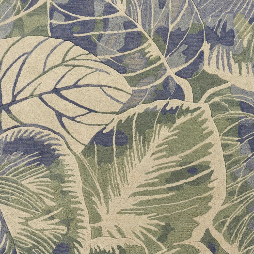 3' X 5' Blue Green And Beige Wool Tropical Botanical Hand Tufted Area Rug