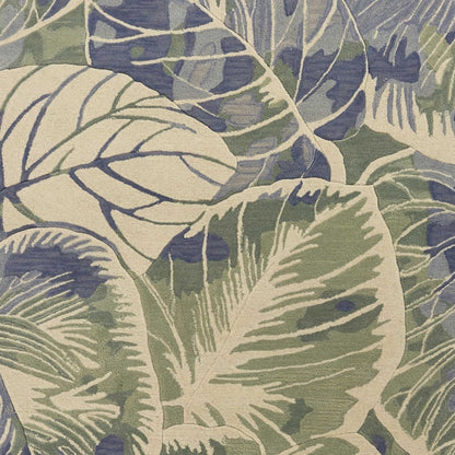 3' X 5' Blue Green And Beige Wool Tropical Botanical Hand Tufted Area Rug