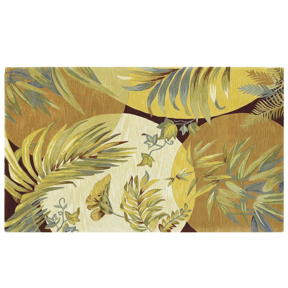 5' X 8' Coral Green And Ivory Wool Tropical Botanical Hand Tufted Area Rug