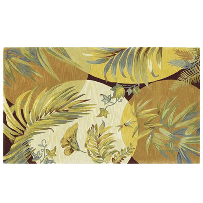 8' X 11' Coral Green And Ivory Wool Tropical Botanical Hand Tufted Area Rug
