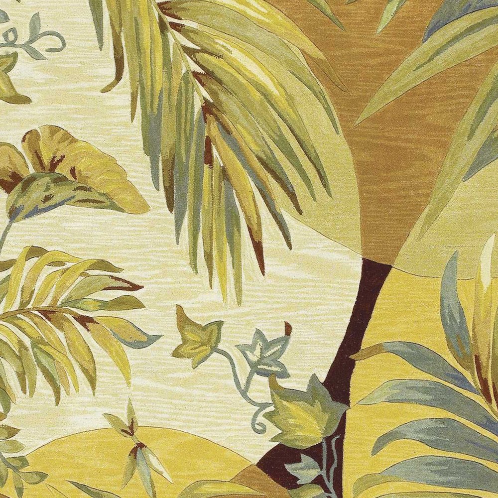 5' X 8' Coral Green And Ivory Wool Tropical Botanical Hand Tufted Area Rug