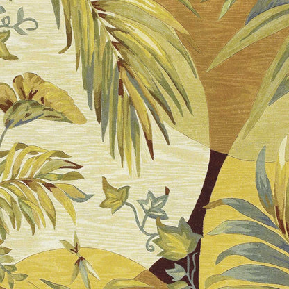 4' X 6' Coral Green And Ivory Wool Tropical Botanical Hand Tufted Area Rug