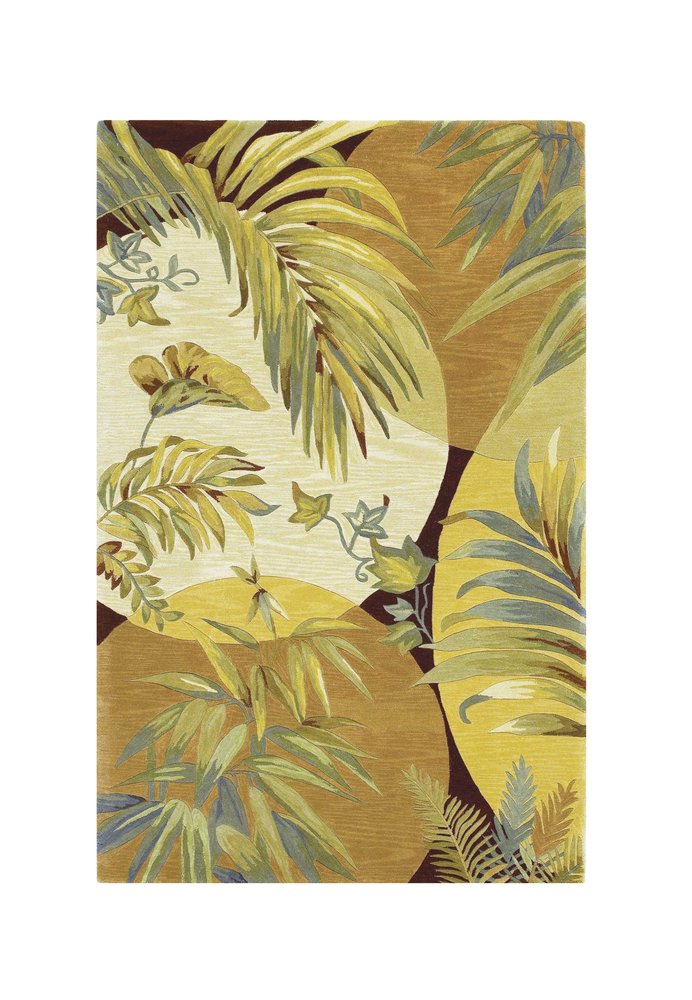 8' X 11' Coral Green And Ivory Wool Tropical Botanical Hand Tufted Area Rug