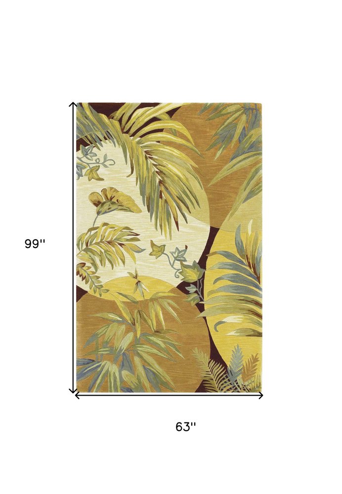 8' X 11' Coral Green And Ivory Wool Tropical Botanical Hand Tufted Area Rug