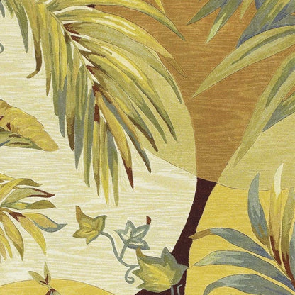 5' X 8' Coral Green And Ivory Wool Tropical Botanical Hand Tufted Area Rug