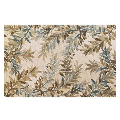 7' X 9' Ivory Brown And Blue Wool Botanical Leaves Hand Tufted Area Rug