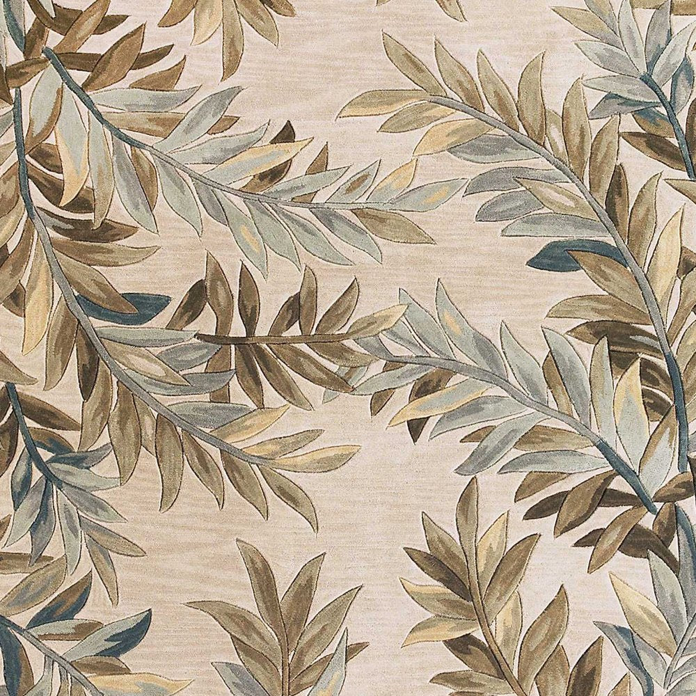 5' X 8' Ivory Brown And Blue Wool Botanical Leaves Hand Tufted Area Rug