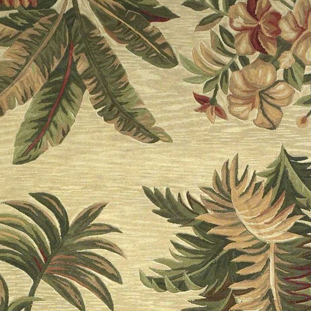 5' X 8' Ivory Green And Brown Wool Tropical Botanical Hand Tufted Area Rug
