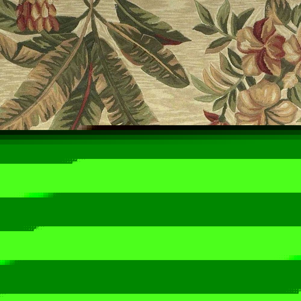 10' Ivory Green And Brown Wool Tropical Botanical Hand Tufted Runner Rug