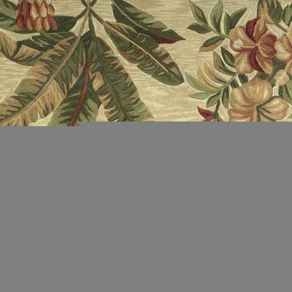10' Ivory Green And Brown Wool Tropical Botanical Hand Tufted Runner Rug