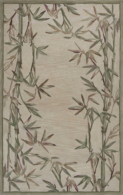 5' X 8' Ivory Green And Brown Wool Botanical Leaves Hand Tufted Area Rug