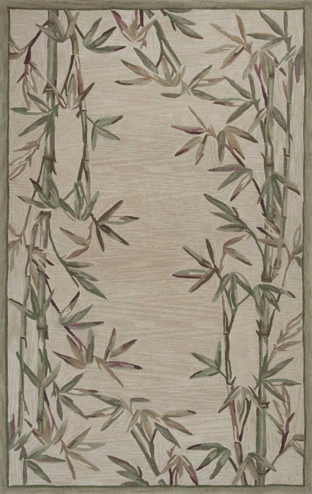 5' X 8' Ivory Green And Brown Wool Botanical Leaves Hand Tufted Area Rug