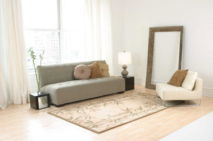 5' X 8' Ivory Green And Brown Wool Botanical Leaves Hand Tufted Area Rug