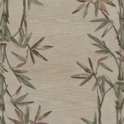 9' X 12' Ivory Green And Brown Wool Botanical Leaves Hand Tufted Area Rug