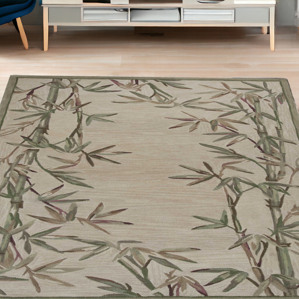 5' X 8' Ivory Hand Tufted Bordered Bamboo Indoor Area Rug