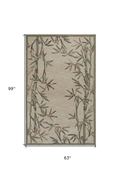 10' Ivory Green And Brown Wool Botanical Leaves Hand Tufted Runner Rug
