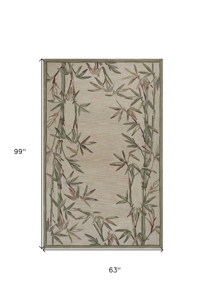 9' X 12' Ivory Green And Brown Wool Botanical Leaves Hand Tufted Area Rug