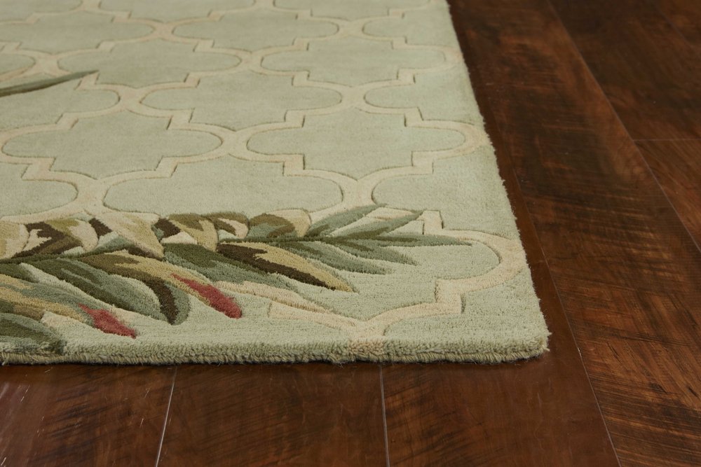 5' X 8' Sage Taupe And Green Wool Tropical Botanical Hand Tufted Area Rug