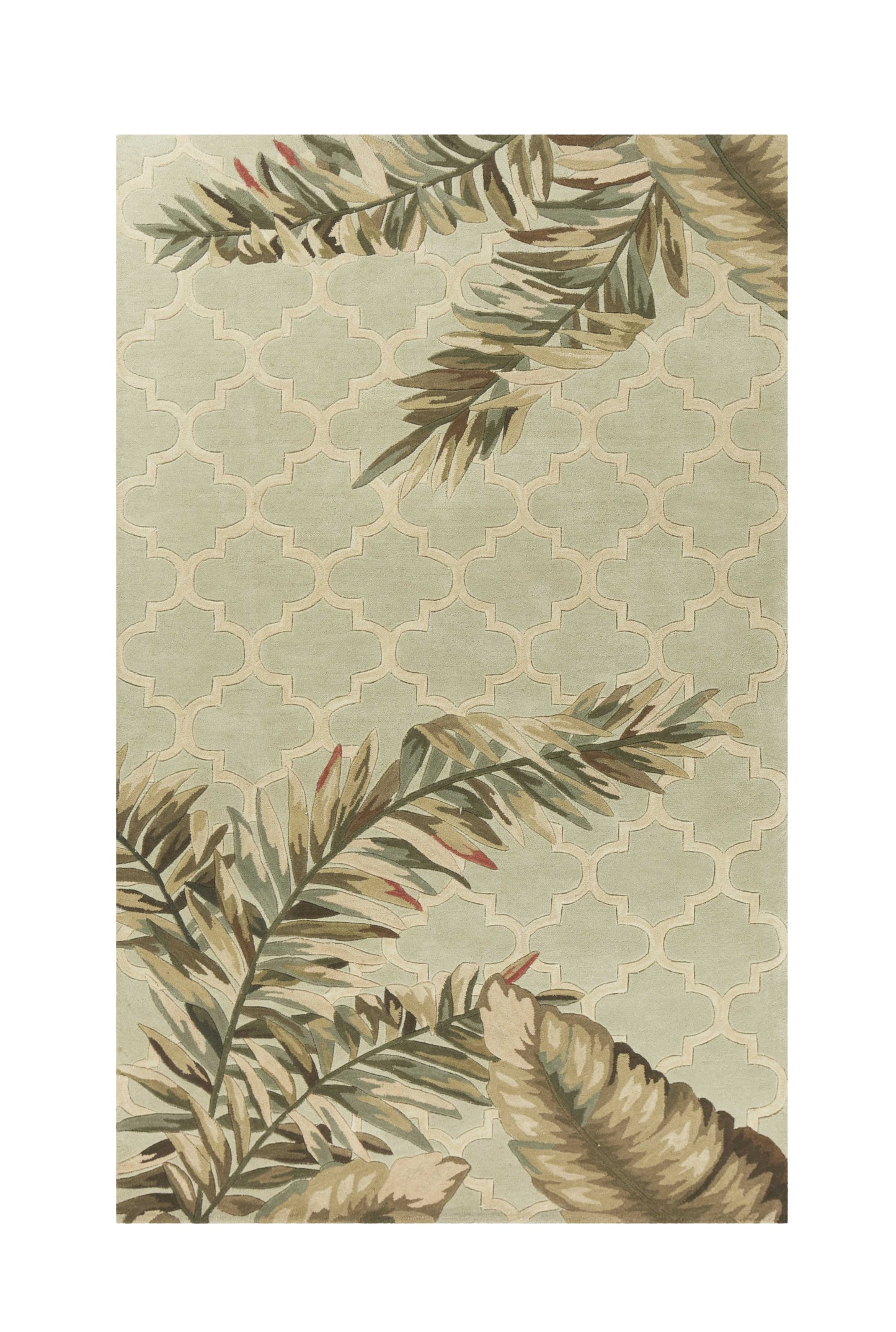 2' X 10' Sage Tropical Leaves Mosaic Wool Indoor Runner Rug