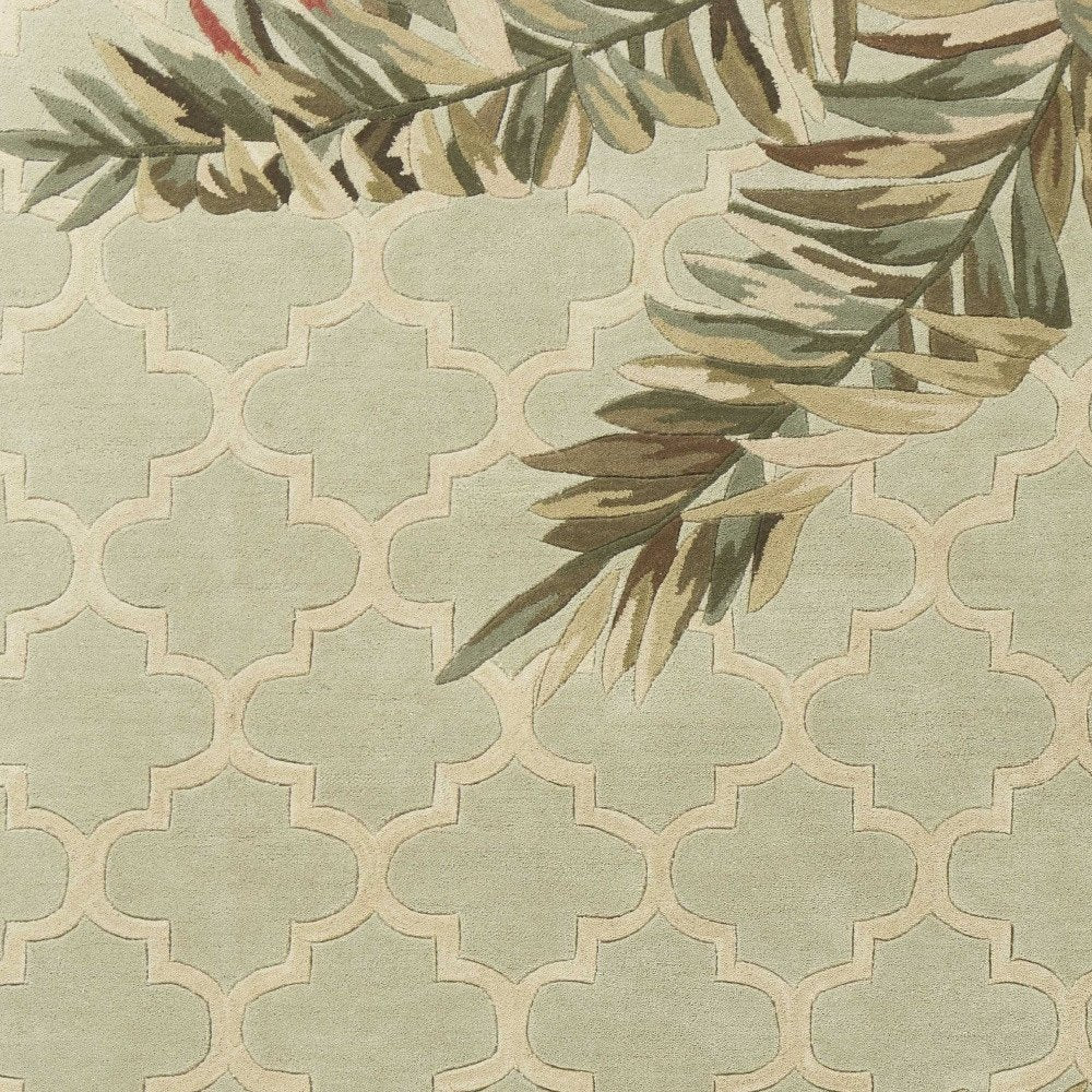 9' X 12' Sage Taupe And Green Wool Tropical Botanical Hand Tufted Area Rug