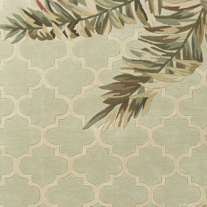 5' X 8' Sage Taupe And Green Wool Tropical Botanical Hand Tufted Area Rug