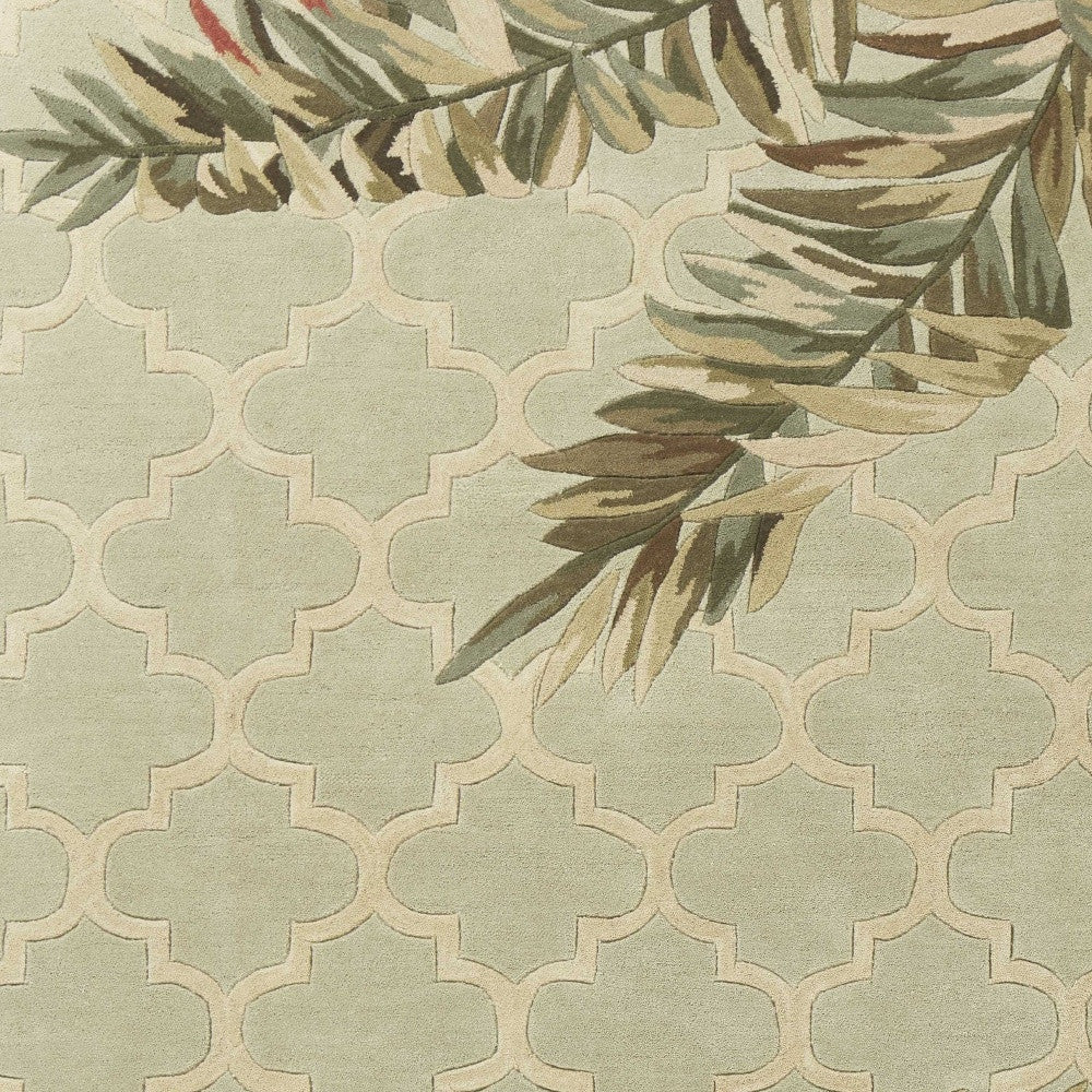 9' X 12' Sage Taupe And Green Wool Tropical Botanical Hand Tufted Area Rug